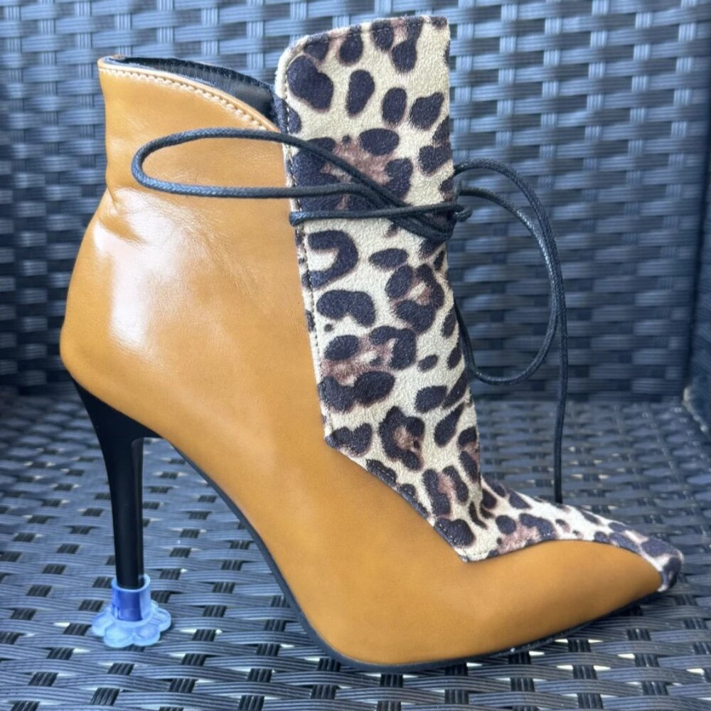 Women's Lace Ankle Boots Leopard Print High Stiletto Heels Zipper EU 38 US 7.5-8 - Picture 9 of 16